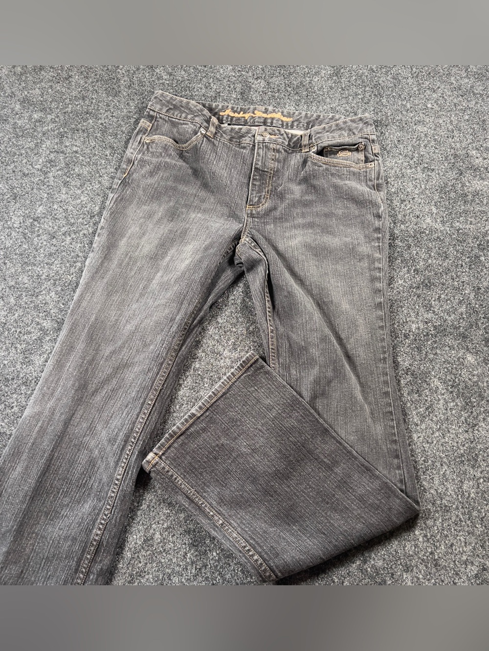 Harley Davidson Womens 14 Long Gray Black Bootcut Stretch Jeans